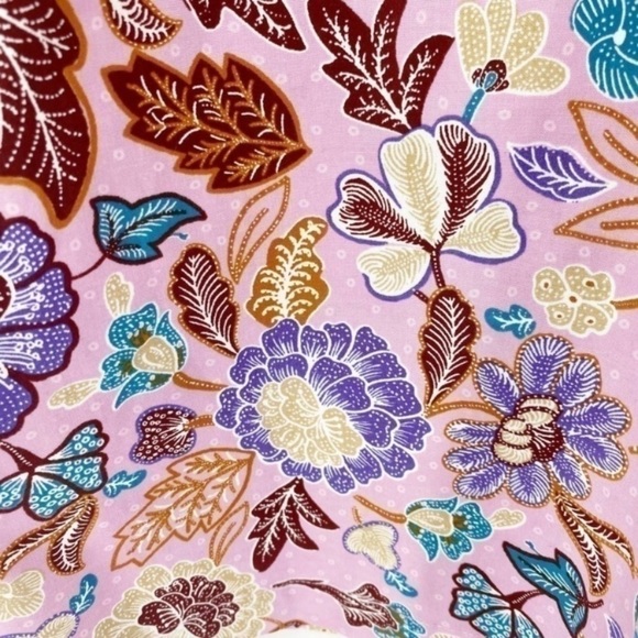 Ann Taylor Purple & Pink Batik Floral Tie Nape Puff Sleeve Blouse - Picture 11 of 11